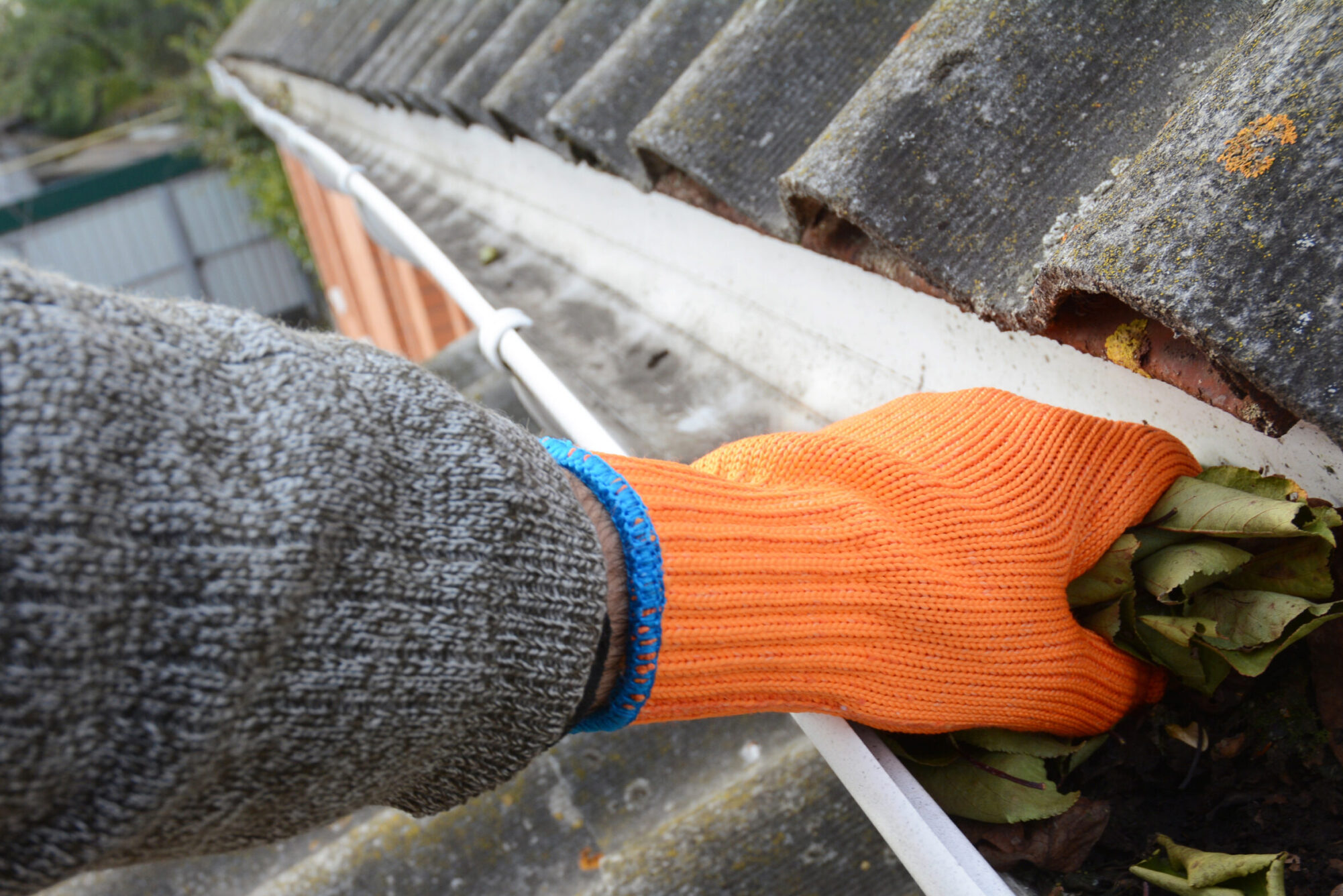 Cleaning the gutters of leaves