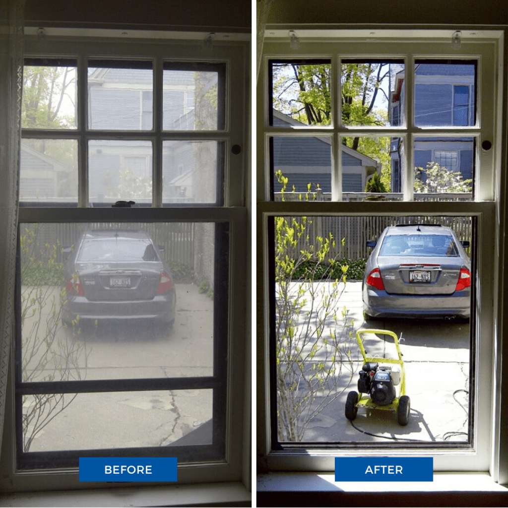 Before and after window cleaning